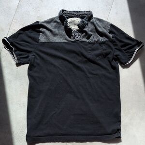Men's Native Cotton Black & Gray Short-Sleeve Polo with Patterned Collar